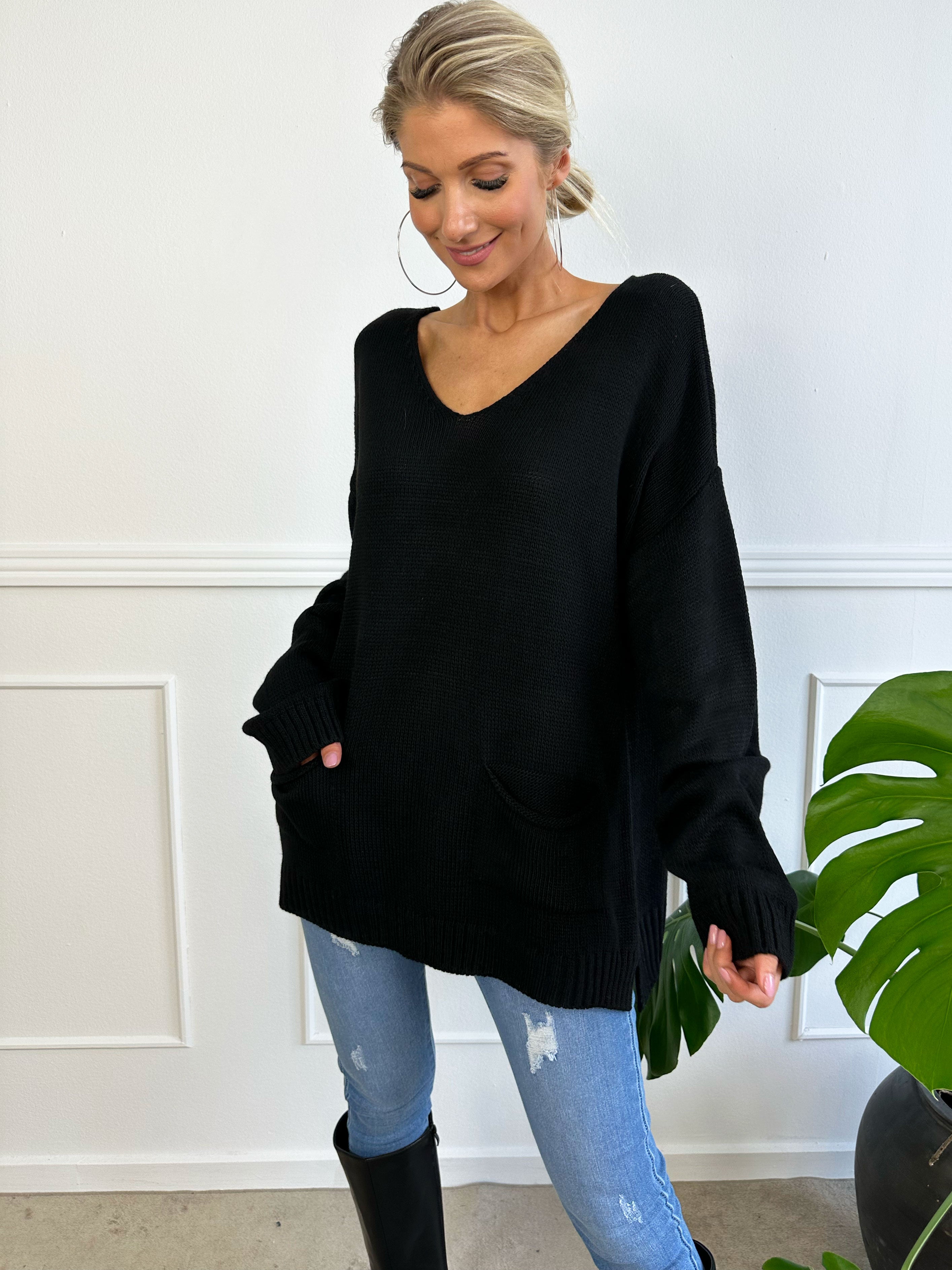 Shaima - Simpel oversized strik med lommer